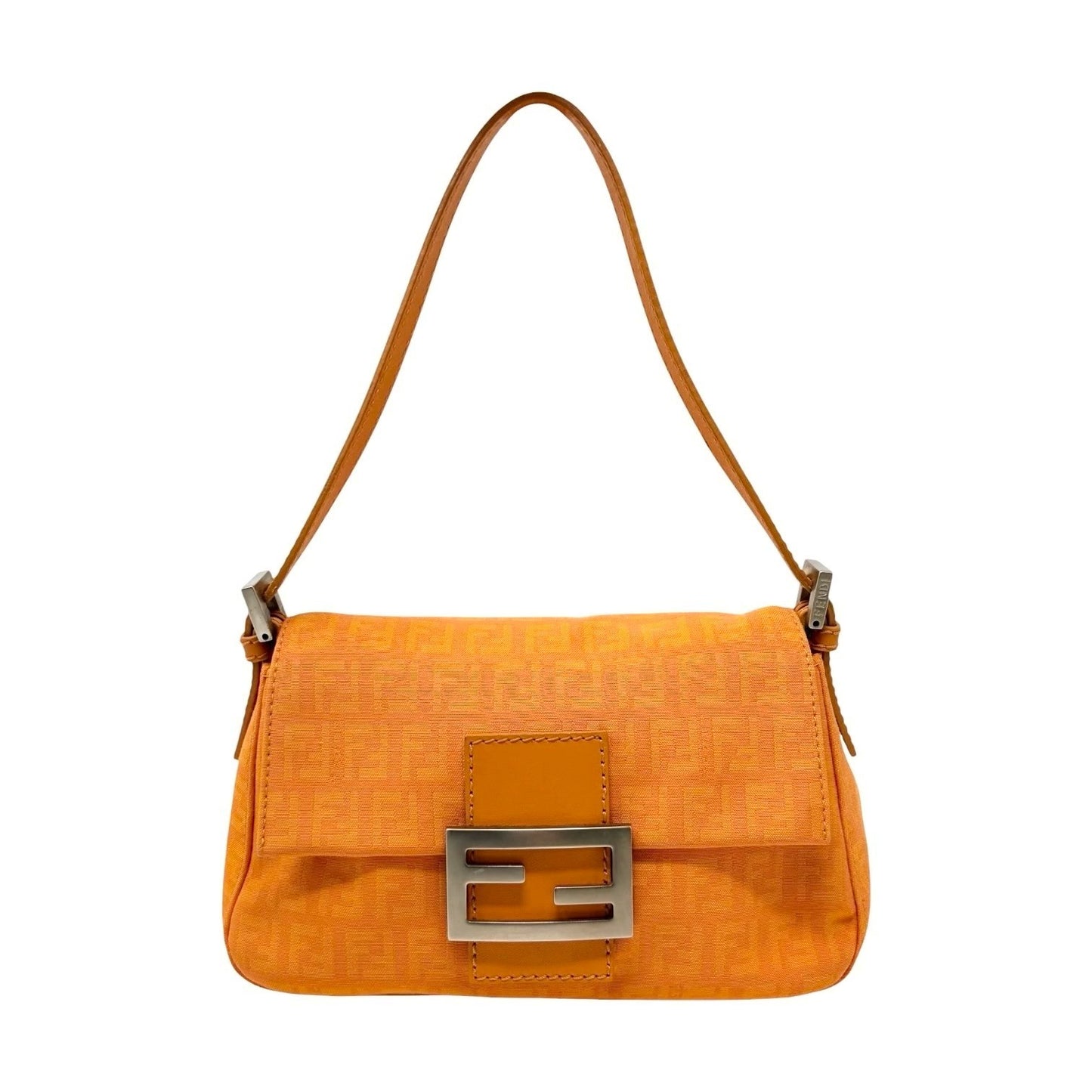 FENDI Vintage Logo Zucchino Mamma Baguette Mini Shoulder Bag Orange 902036