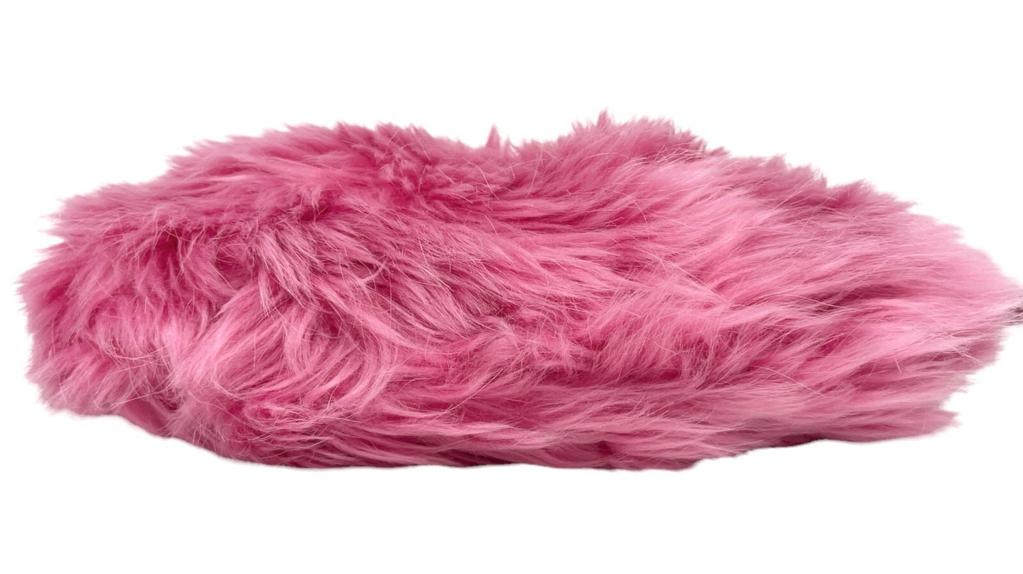 PRADA Vintage Logo Clutch Bag Wristlet Pouch Pink Silver Faux Fur Zip RankAB+