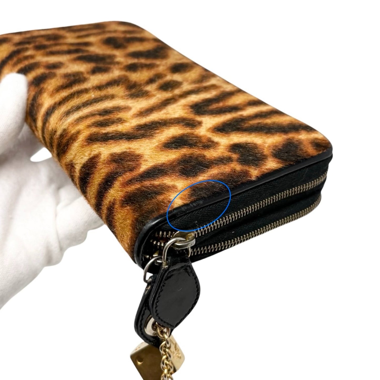 Christian Dior Vintage 2001 Logo Leopard Pony Hair Wallet Dice Charm 901815