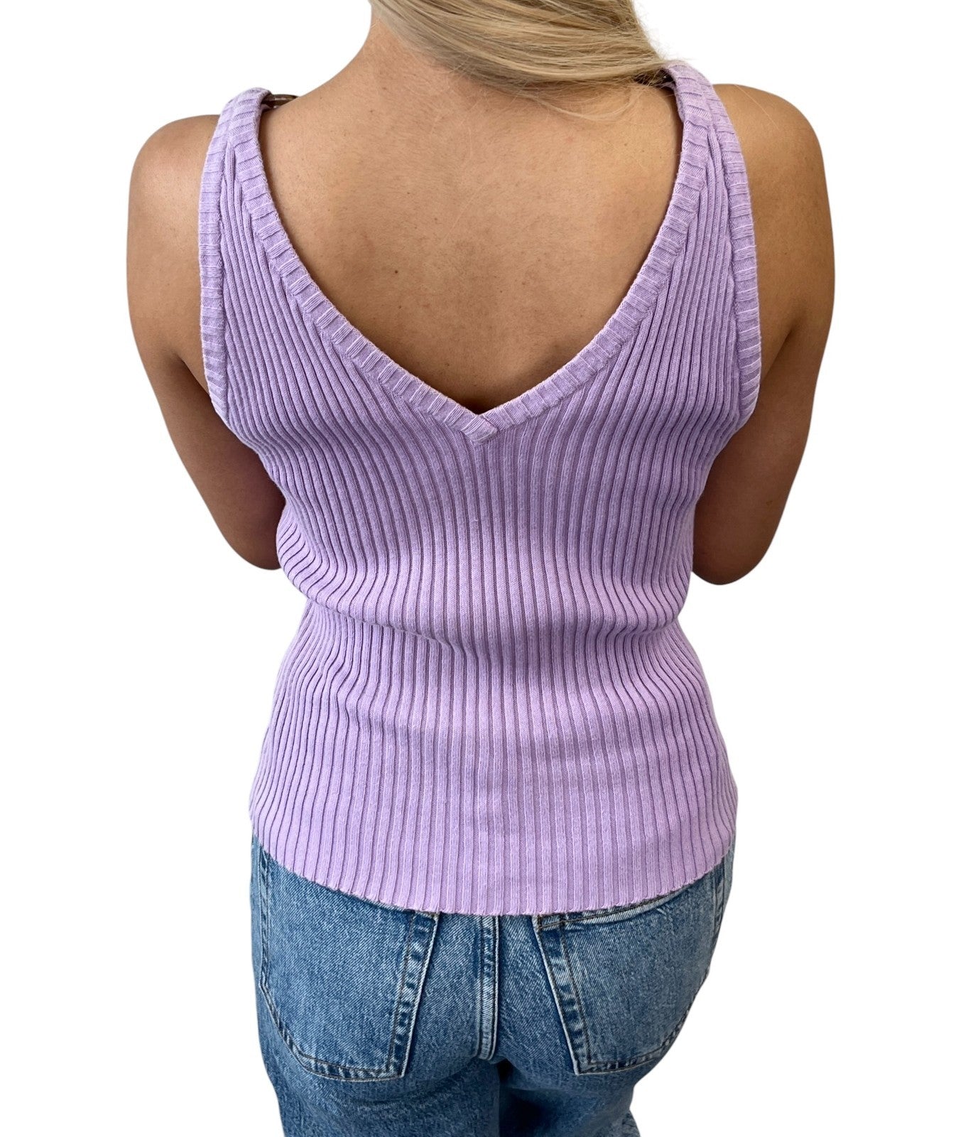 CHANEL Vintage 01C CC Gold Ring Knit Ribed Tank Camisole Top #40 Purple 902084
