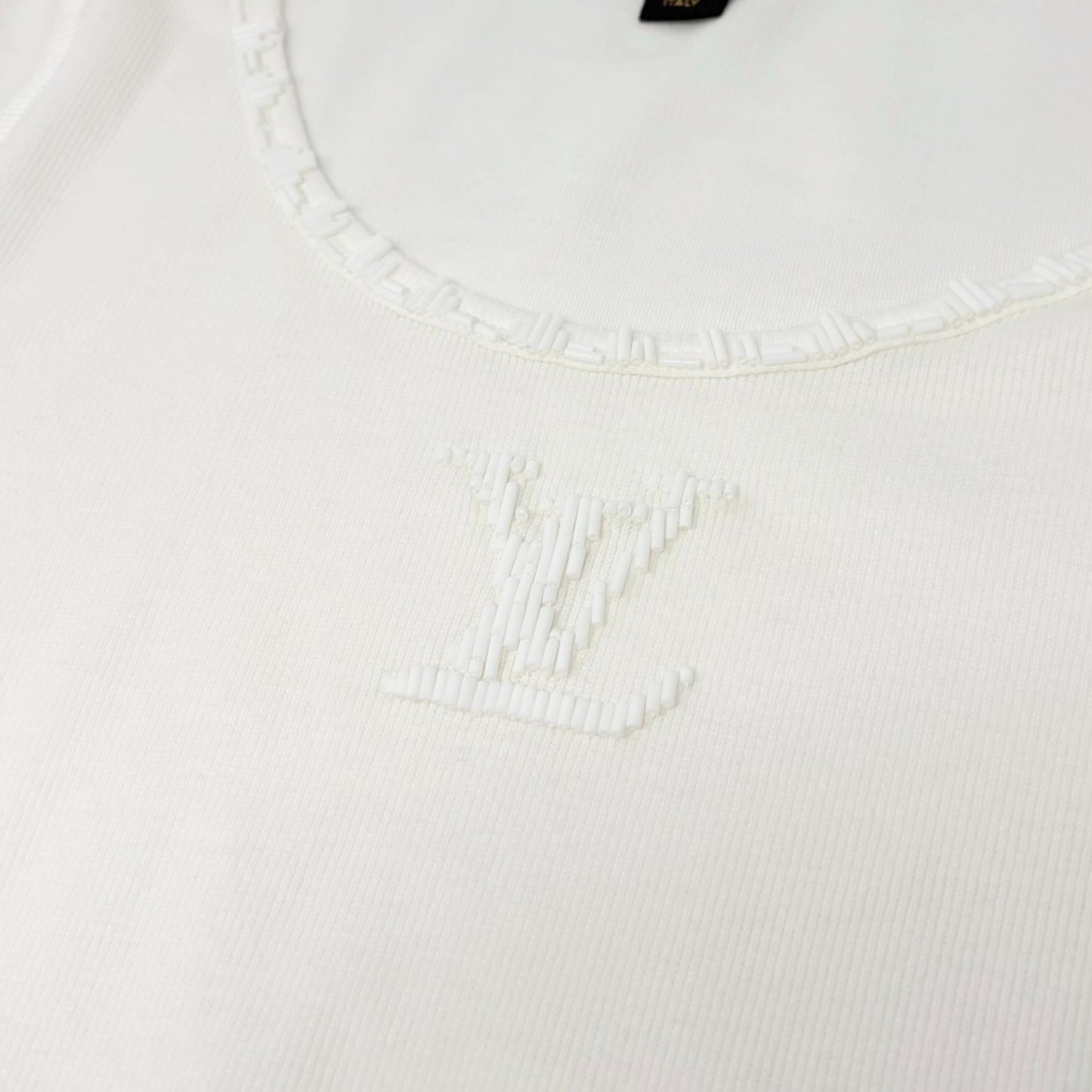 LOUIS VUITTON Vintage Beads Logo Knit Long Sleeve Top T-shirt #XS White 901954