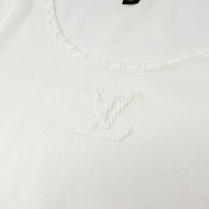LOUIS VUITTON Vintage Beads Logo Knit Long Sleeve Top T-shirt #XS White 901954