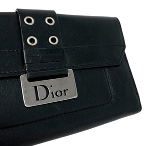 Christian Dior Vintage Logo Street Chic Wallet Purse Black Leather RankAB