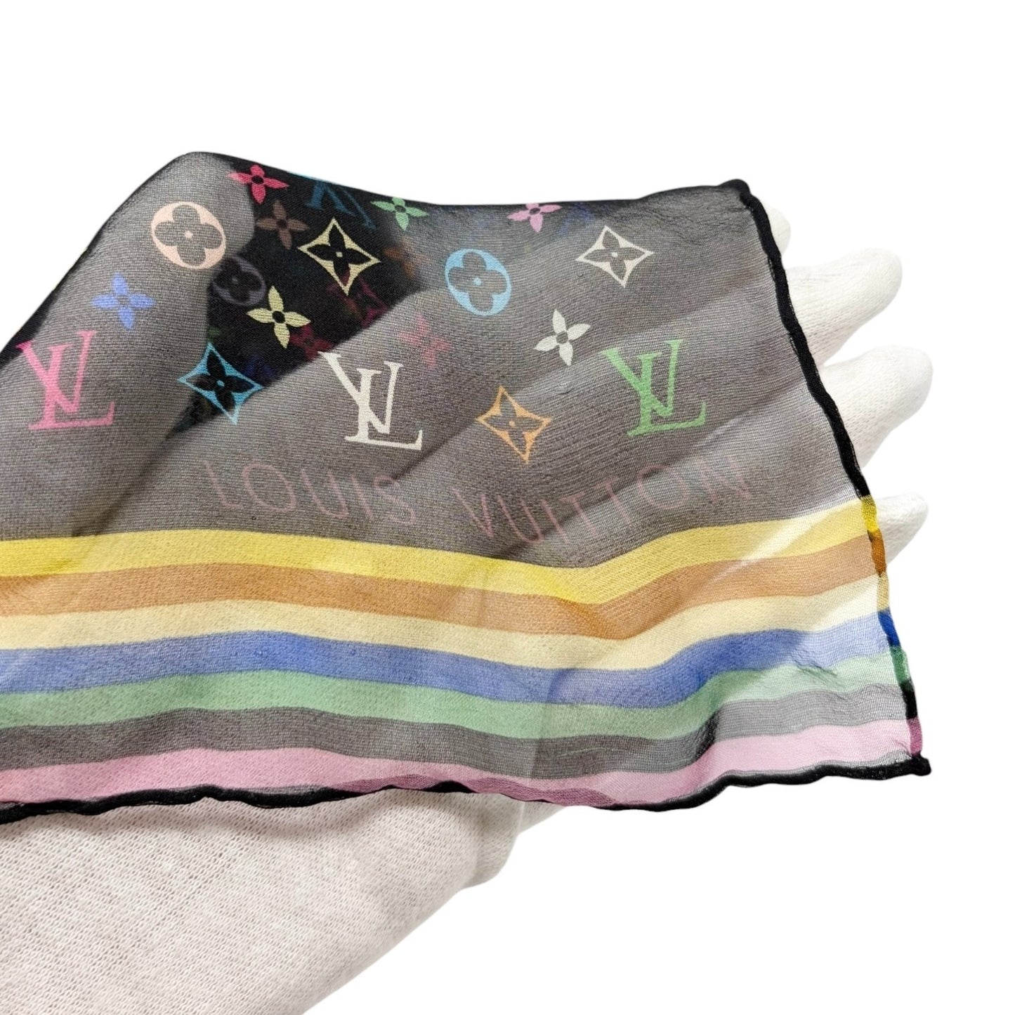 LOUIS VUITTON Vintage LV Monogram Scarf wrap Multicolor Black Silk 902244