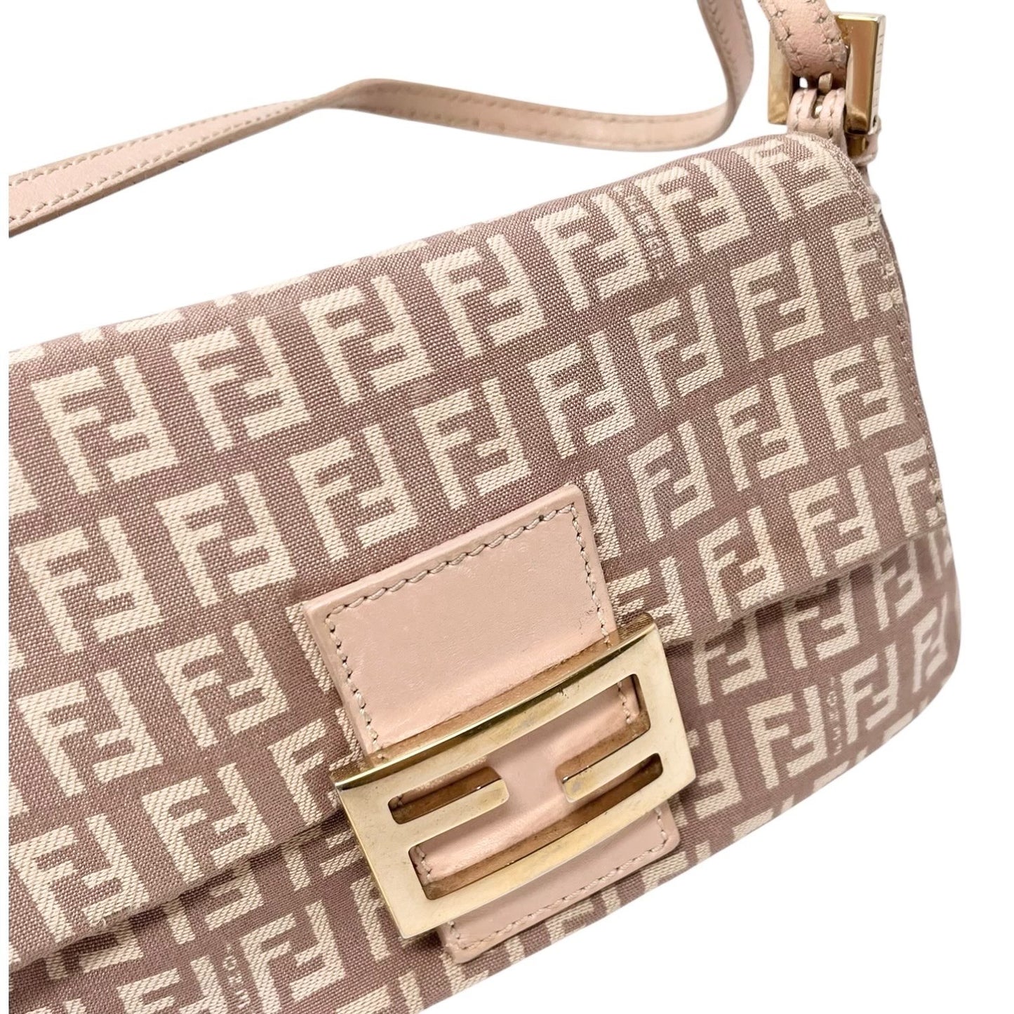 FENDI Vintage Zucchino Mamma Baguette Canvas Shoulder Bag Pink Leather 902201