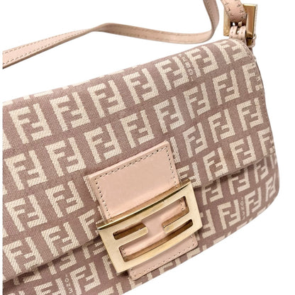 FENDI Vintage Zucchino Mamma Baguette Canvas Shoulder Bag Pink Leather 902201