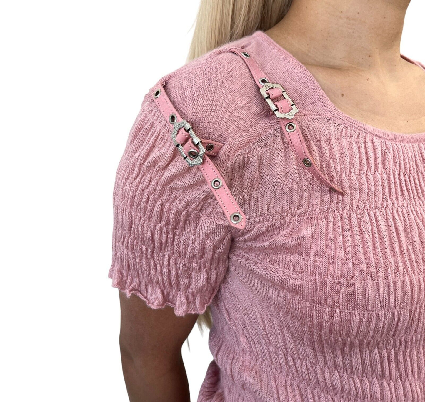 Christian Dior Vintage 2003 Bondage Summer Knit Top #36 Pink Silver Cashmere