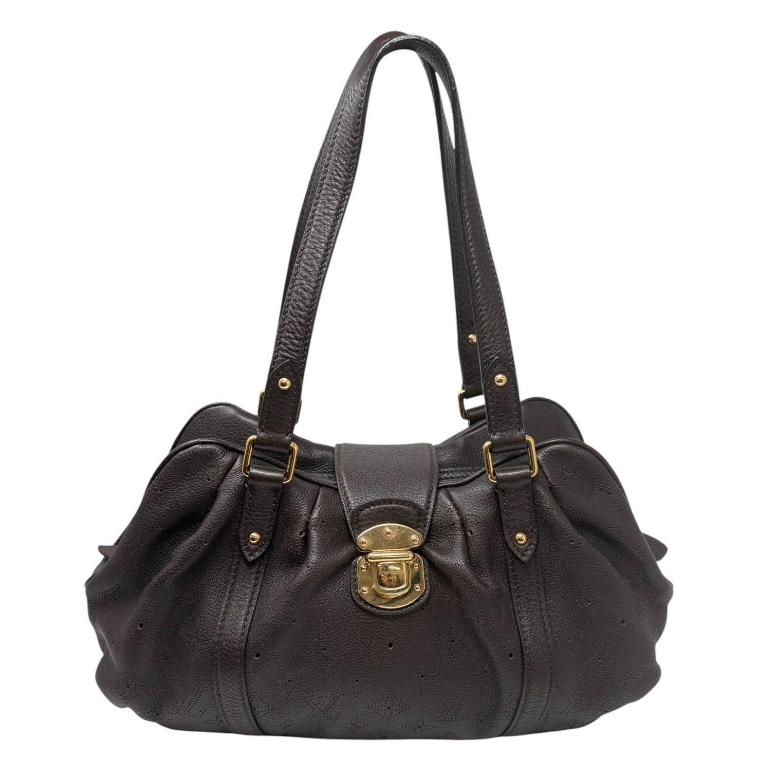 LOUIS VUITTON Vintage Monogram Mahina Shoulder Bag Brown Gold Leather Suede