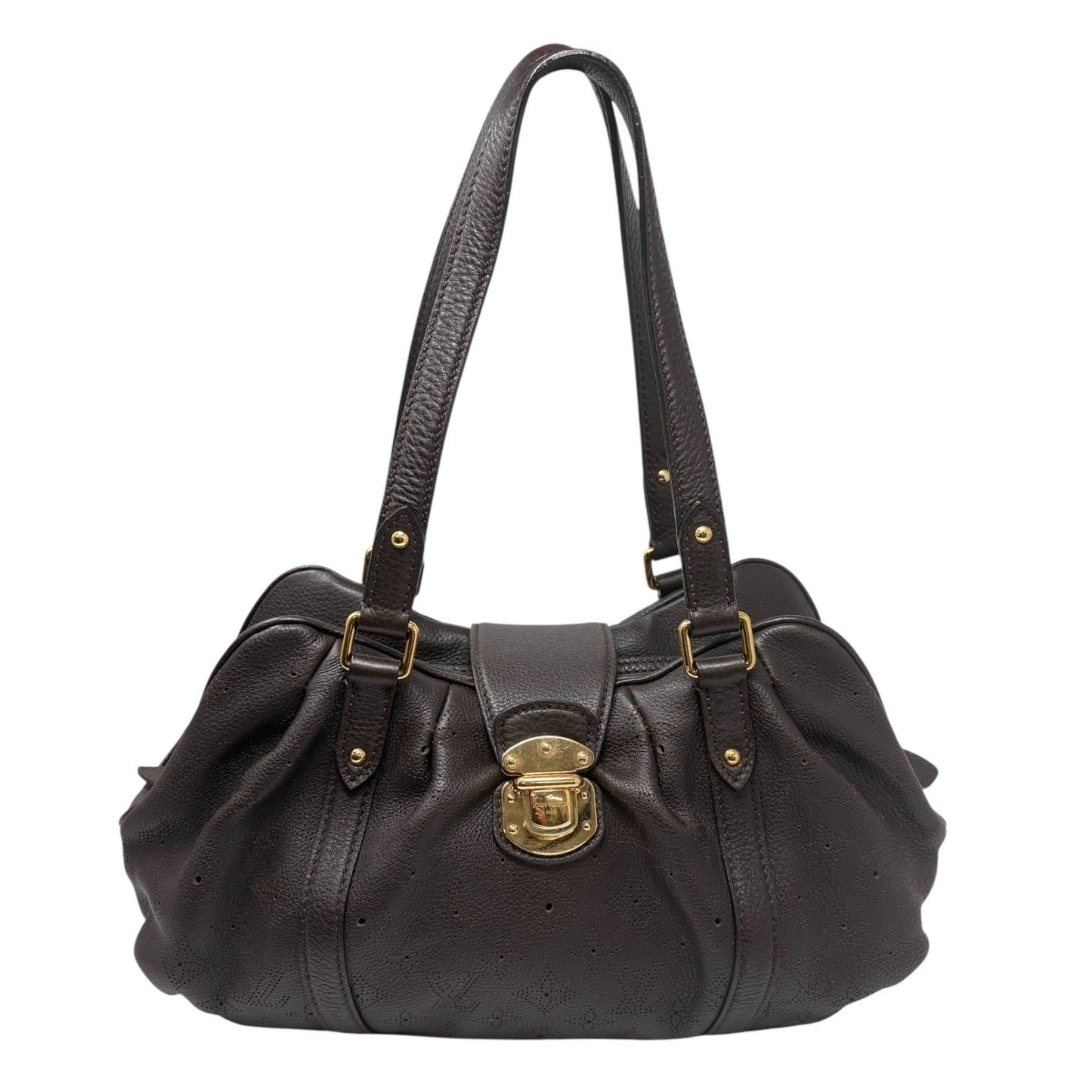 LOUIS VUITTON Vintage Monogram Mahina Shoulder Bag Brown Gold Leather Suede