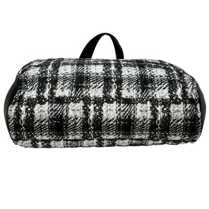 CHANEL Vintage 2013 CC Logo Tweed Print Tote Bag Black Silver Nylon Leather