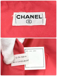 CHANEL Vintage CC Mark Gold Button Shirt Top Pocket Red Cotton Rank AB