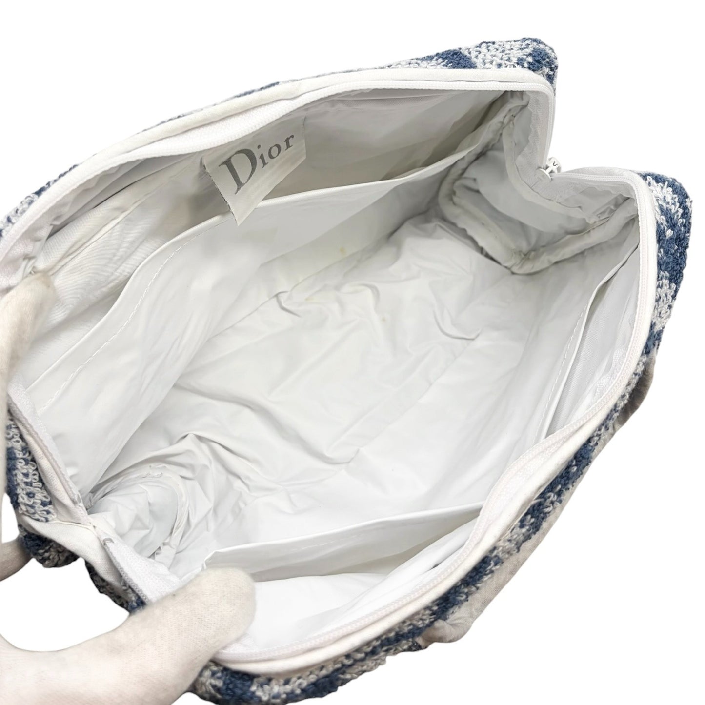 Christian Dior Vintage Trotter Monogram Terry Cloth Mini Bag Blue White 902100