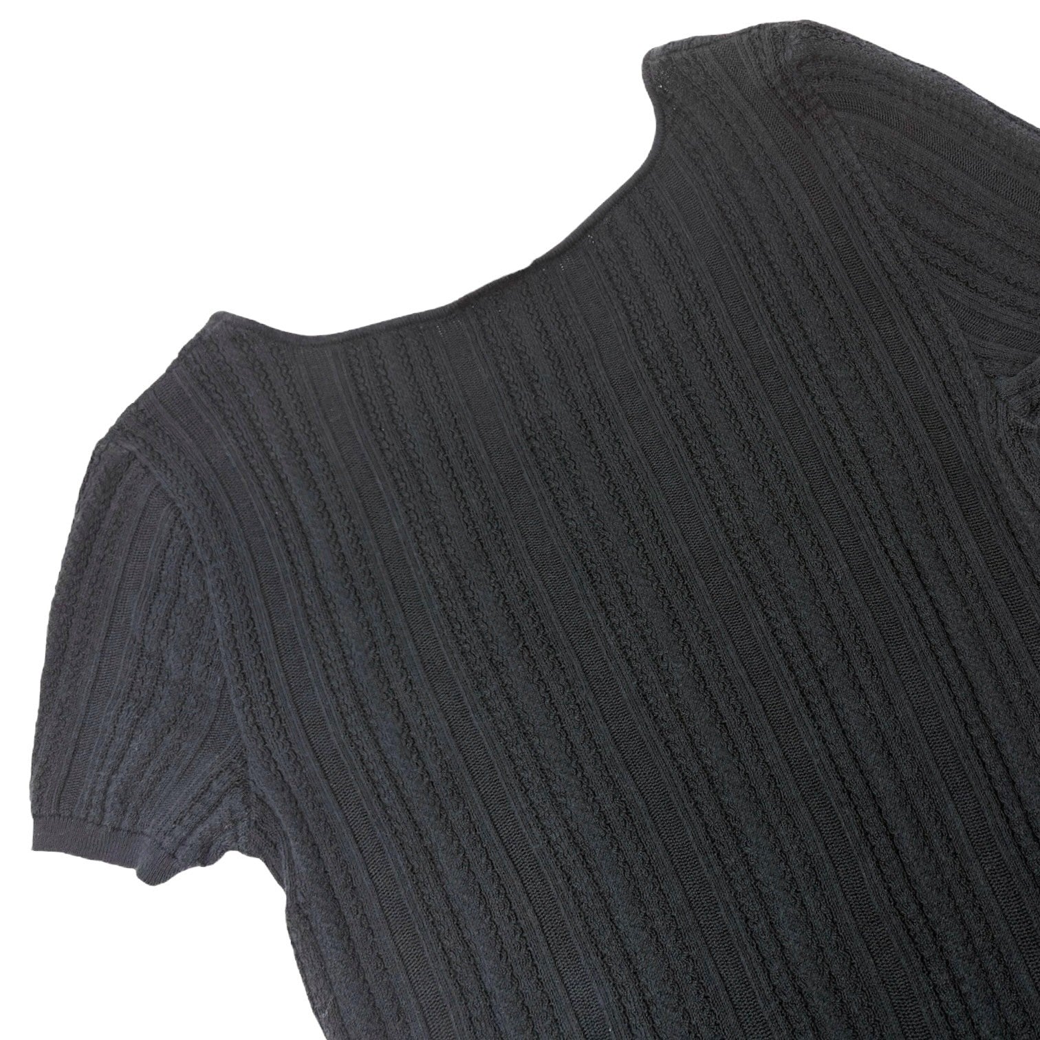 CHANEL Vintage 04P CC Mark Logo Mesh Knit T-shirt Top #38 Black Cotton