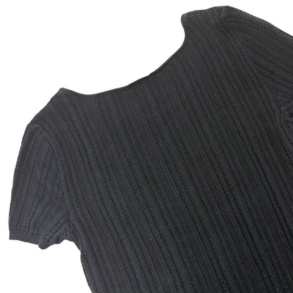 CHANEL Vintage 04P CC Mark Logo Mesh Knit T-shirt Top #38 Black Cotton