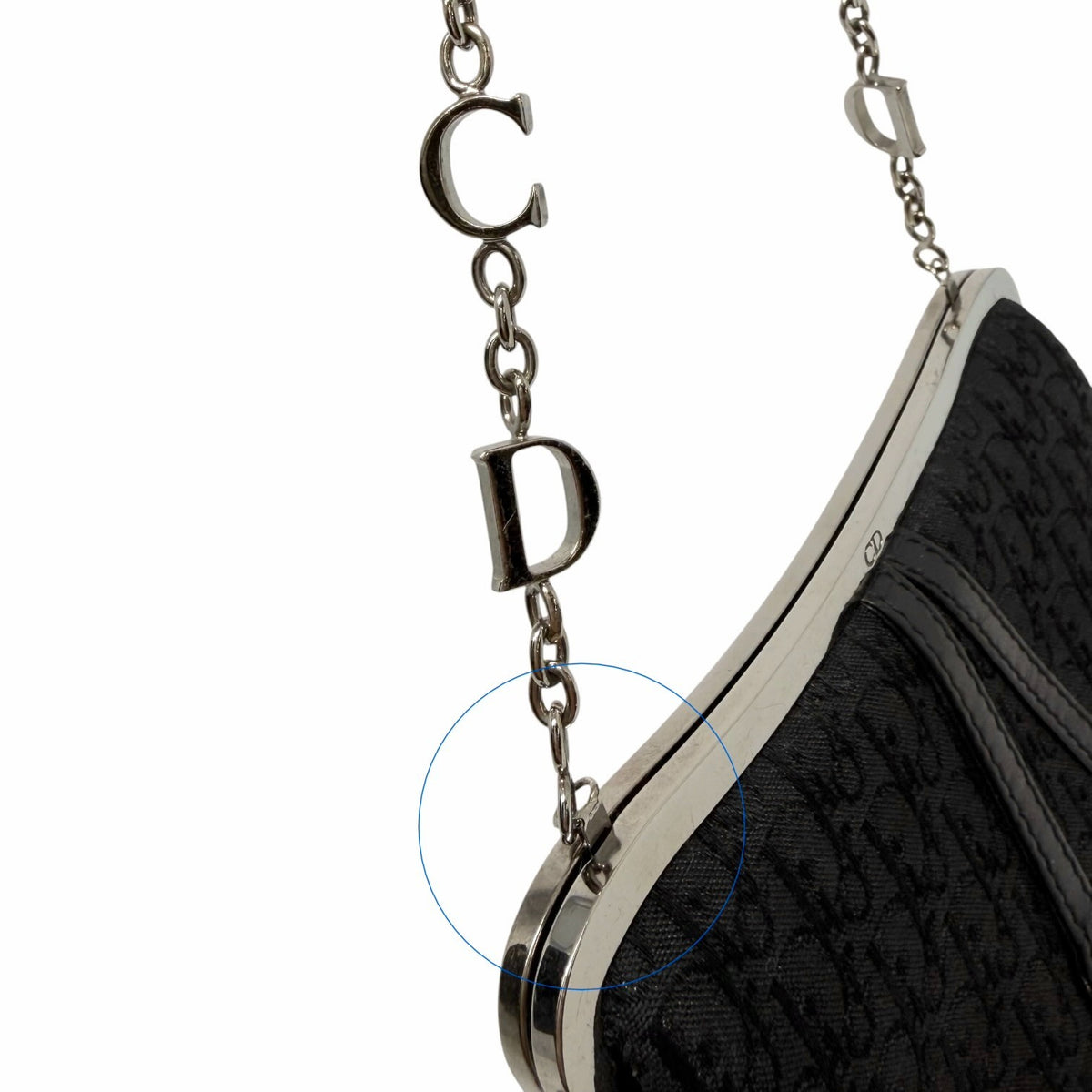 Christian Dior Vintage 2003 Trotter Monogram Chain Mini Saddle Bag Black 902379