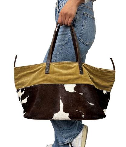 miu miu Vintage Pony Calf Hair Shoulder Bag Brown Beige White Corduroy 902372