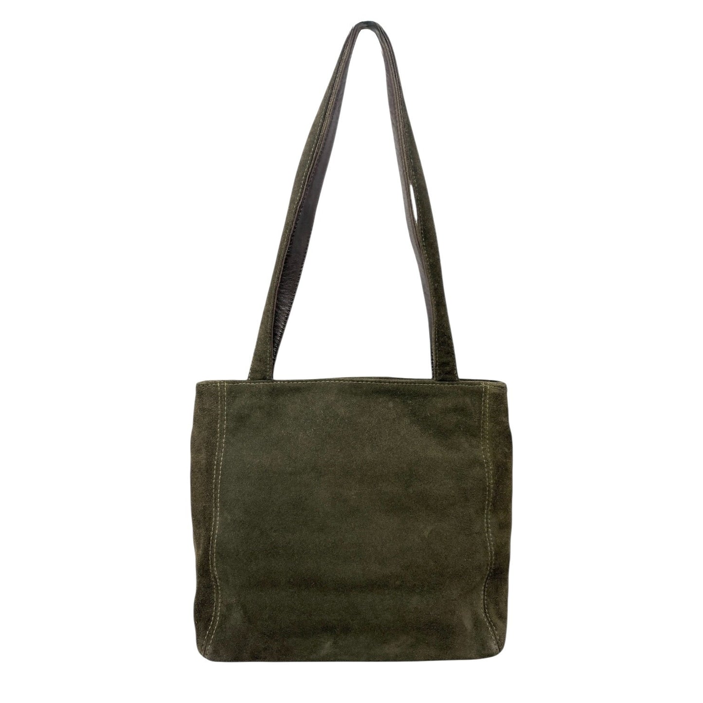 CHANEL Vintage Big CC Logo Embroidered Suede Shoulder Tote Bag Khaki