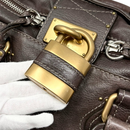 Chloe Vintage Paddington Padlock Key Boston Bag Leather Brown Gold 902317