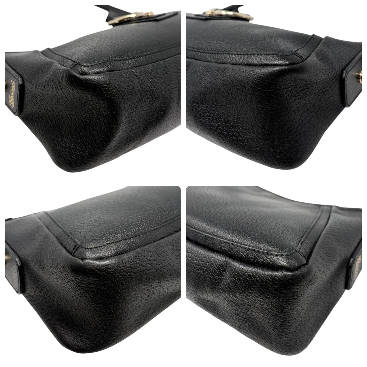 GUCCI Vintage Logo Abbey Shoulder Bag Pochette Black Gold Leather 901850