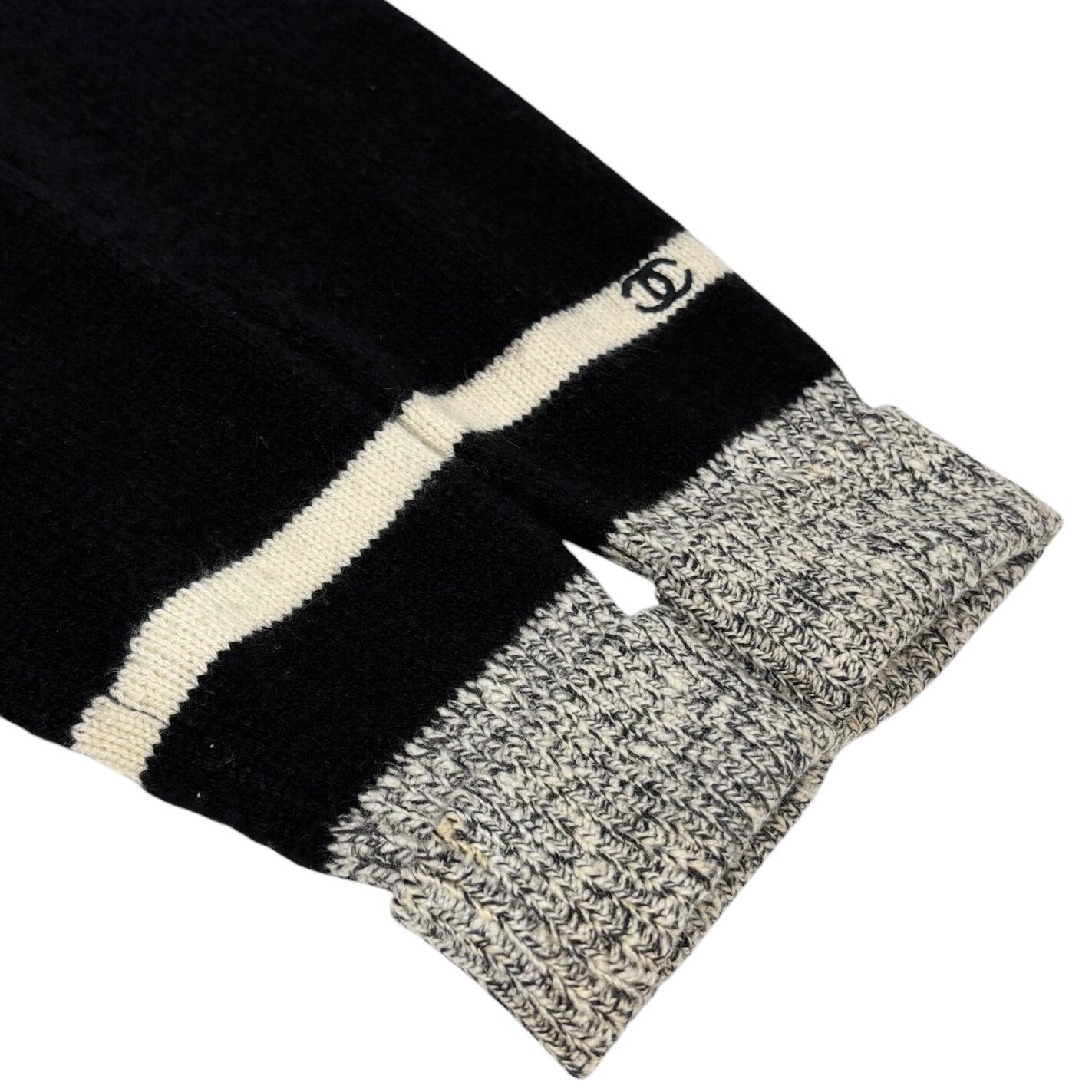 CHANEL Vintage 96A CC Logo Sweater #44 Knit Top Black Gray Cashmere Long Sleeve