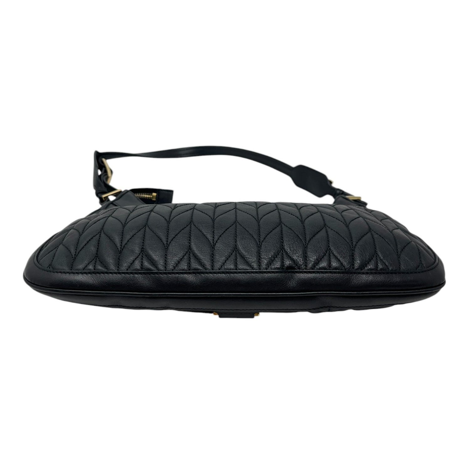 GUCCI Vintage Logo Quilted Hobo Shoulder Bag Black Gold Leather Zip 106546