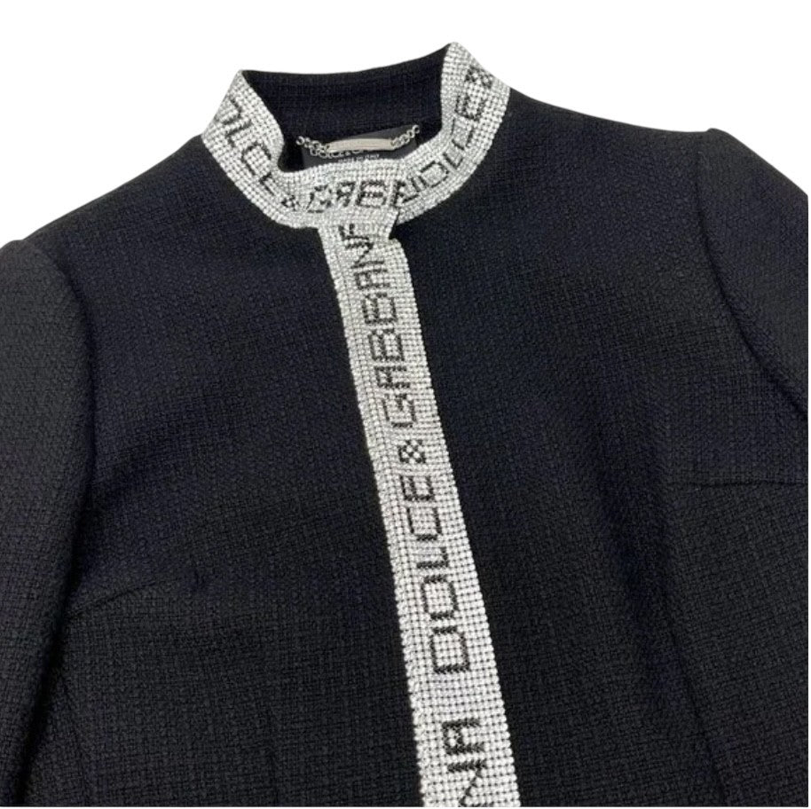 DOLCE&GABBANA Vintage Logo Rhinestone Jacket Top #38 Black Silver Wool