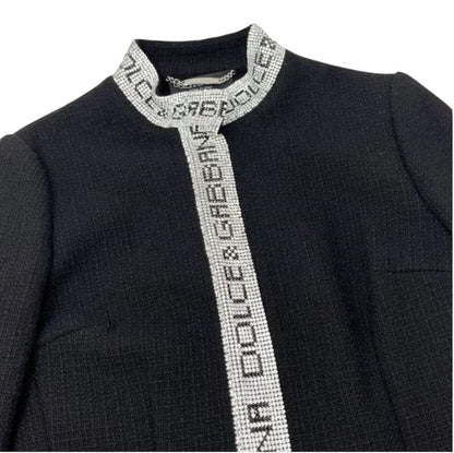 DOLCE&GABBANA Vintage Logo Rhinestone Jacket Top #38 Black Silver Wool