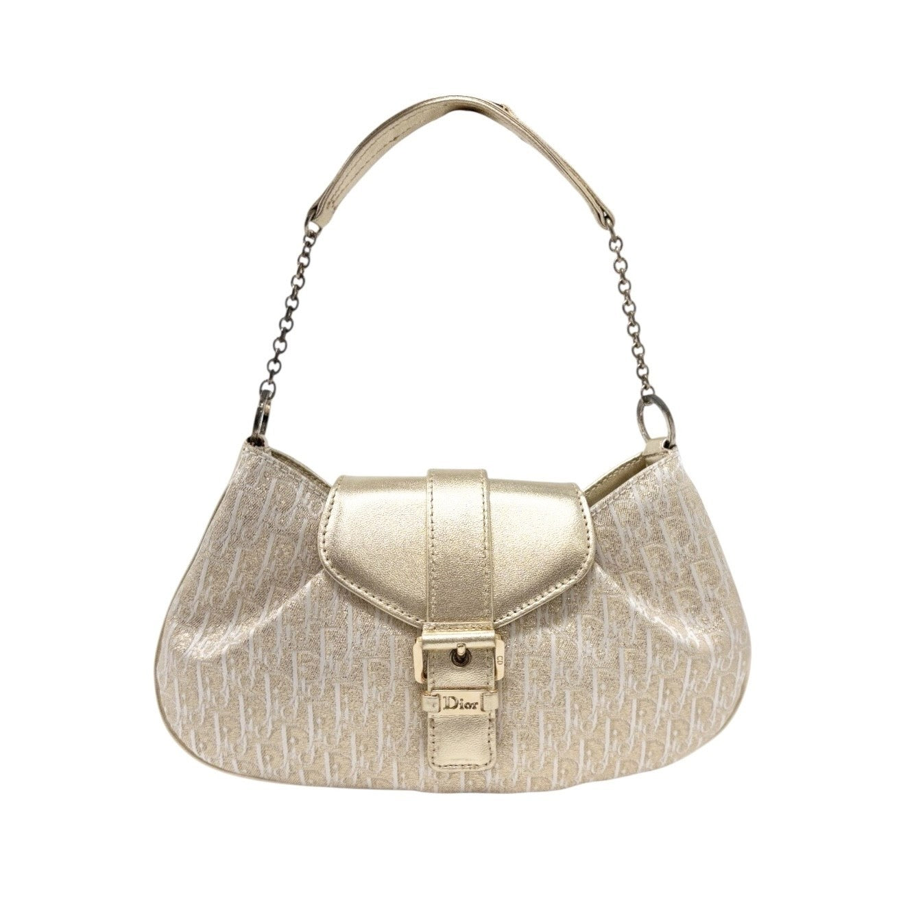 Christian Dior Vintage 2002 Trotter Monogram Chain Mini Bag Pochette White Gold