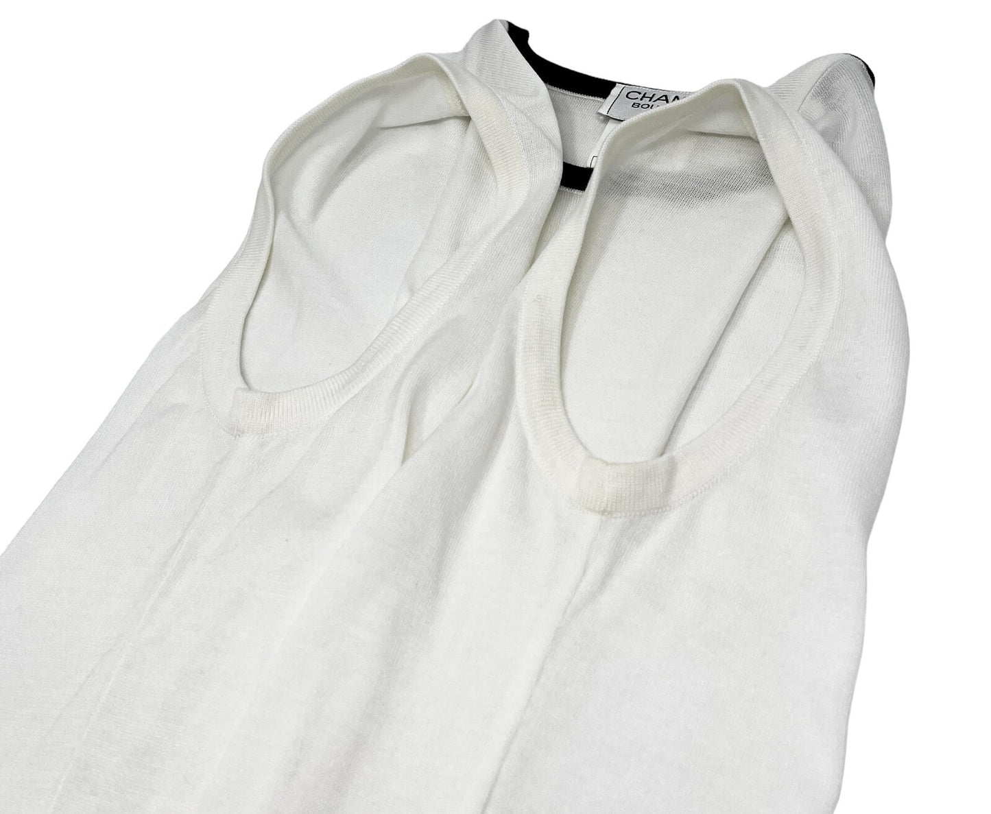 CHANEL 96P CC Logo Summer Knit Tank Top #38 Pullover Cotton White Black RankAB