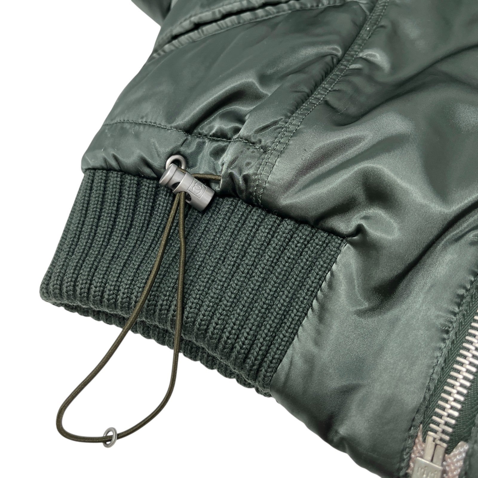 CHANEL Sport Vintage 03A CC Logo Nylon Jacket #38 Rib Knit Zip Green Silver