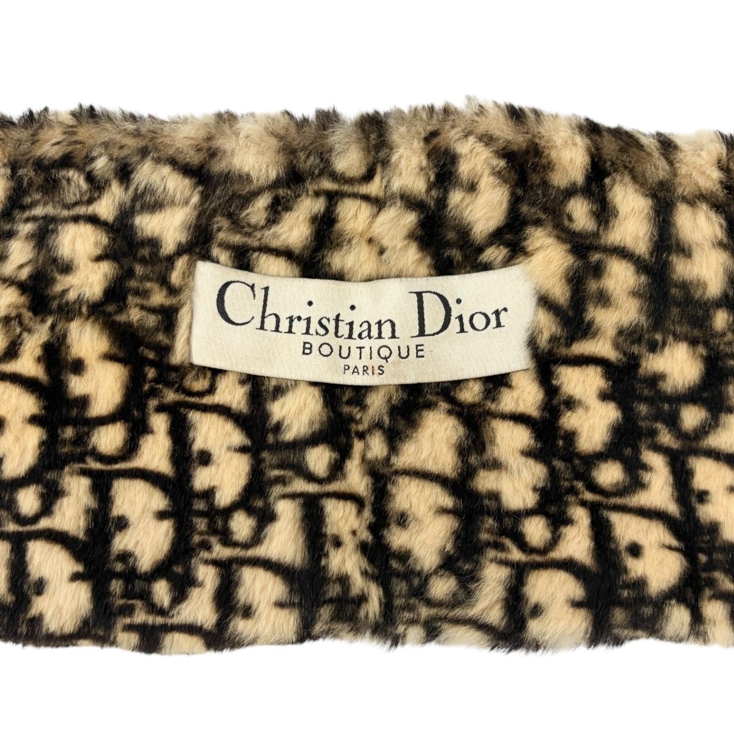 Christian Dior Vintage Trotter Monogram Fur Scarf Shawls Brown Beige 902233