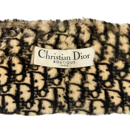 Christian Dior Vintage Trotter Monogram Fur Scarf Shawls Brown Beige 902233
