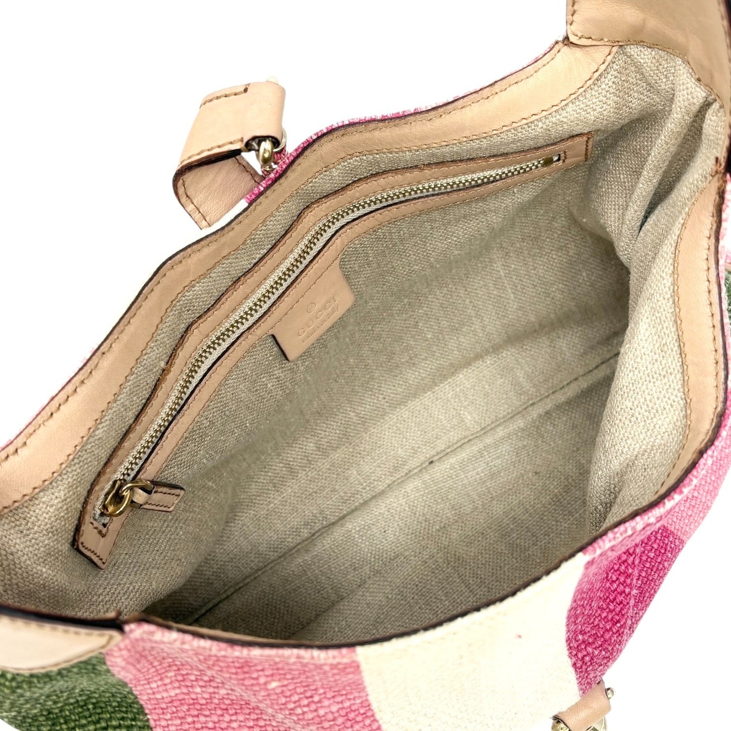 GUCCI Vintage Jackie Stripe Multicolor Shoulder Hobo Bag Handbag Beige Canvas
