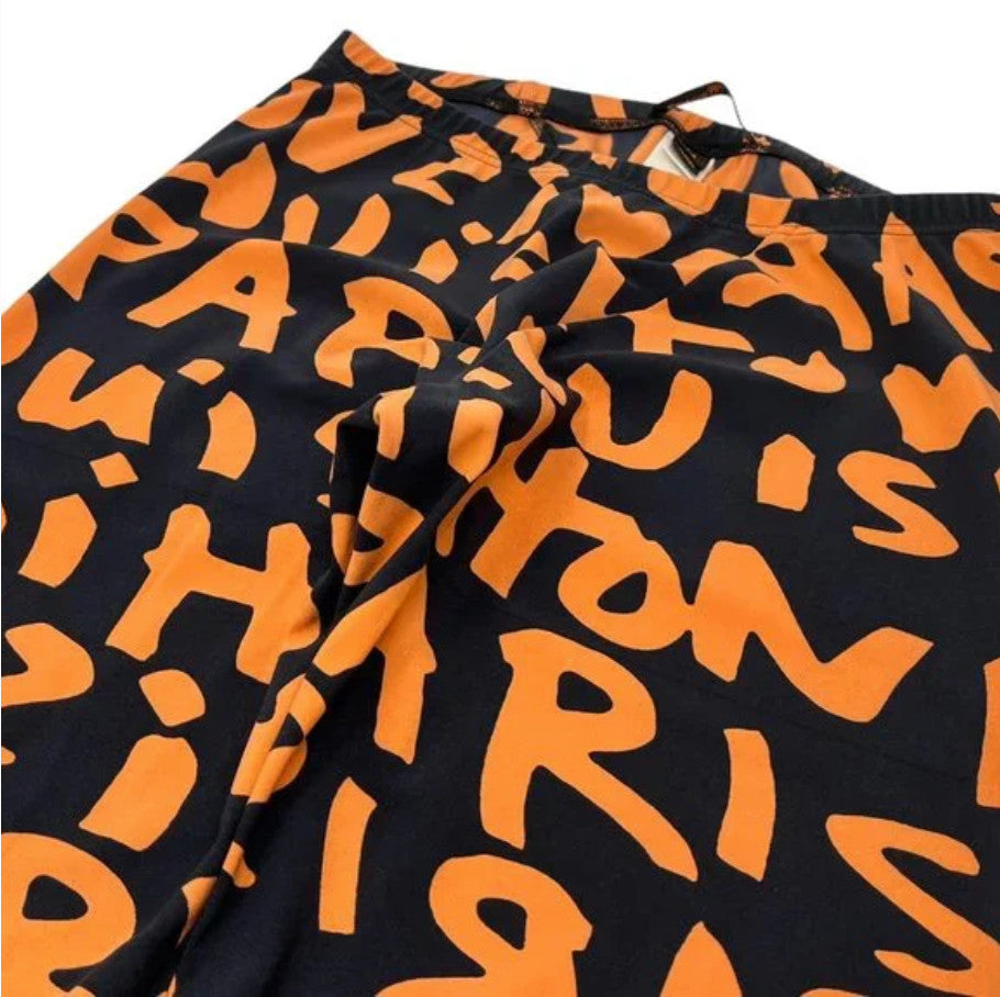 LOUIS VUITTON Vintage Graffiti Leggings #34 Pants Black Orange Nylon