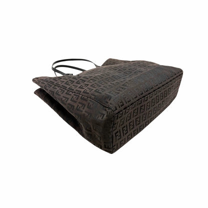 FENDI Vintage FF Logo Zucchino Monogram Tote Hand Bag Brown Black 902444