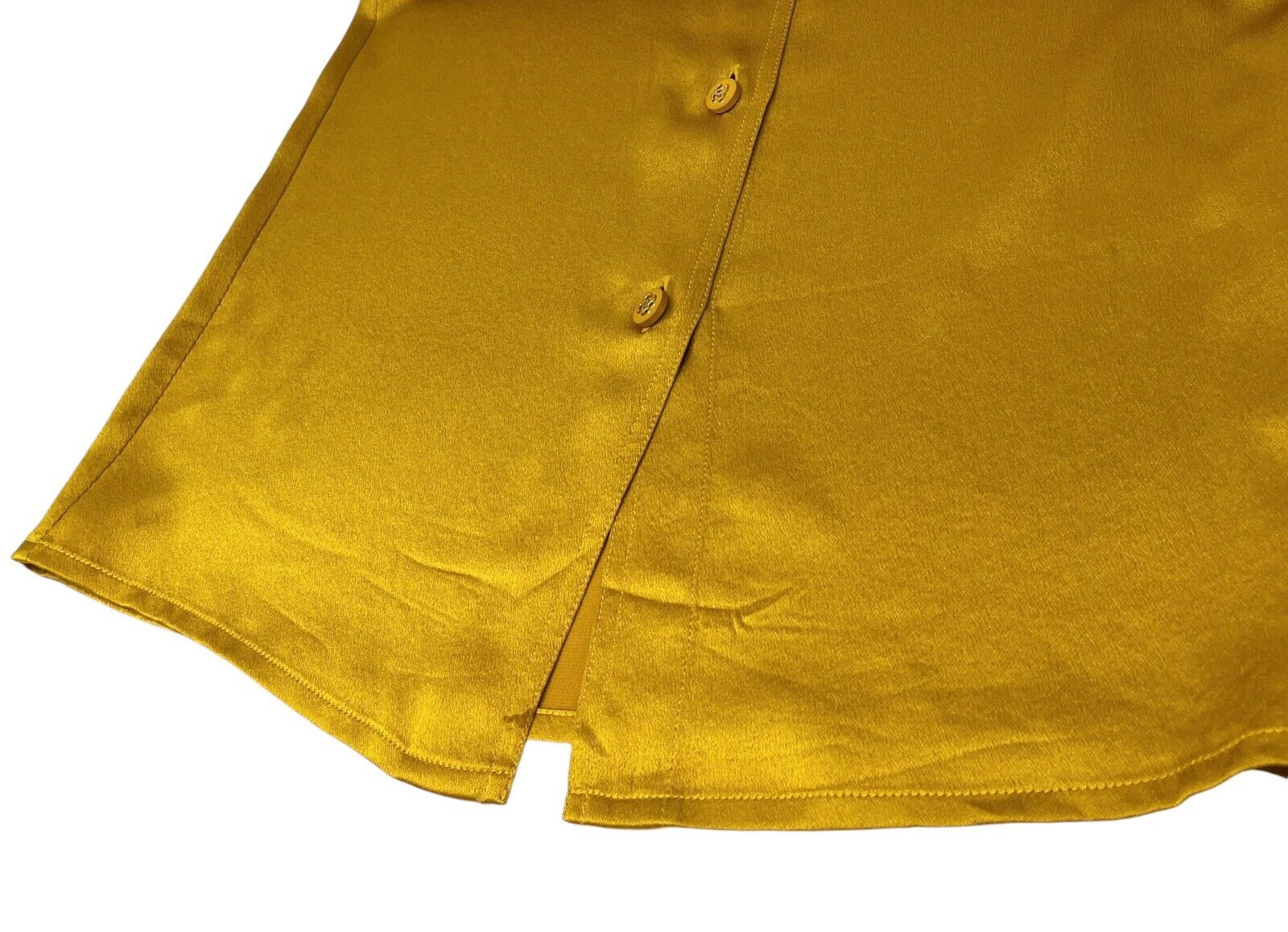 CHANEL Vintage CC Logo Shirt Top Button Up Pocket Yellow Gold Silk Rank AB