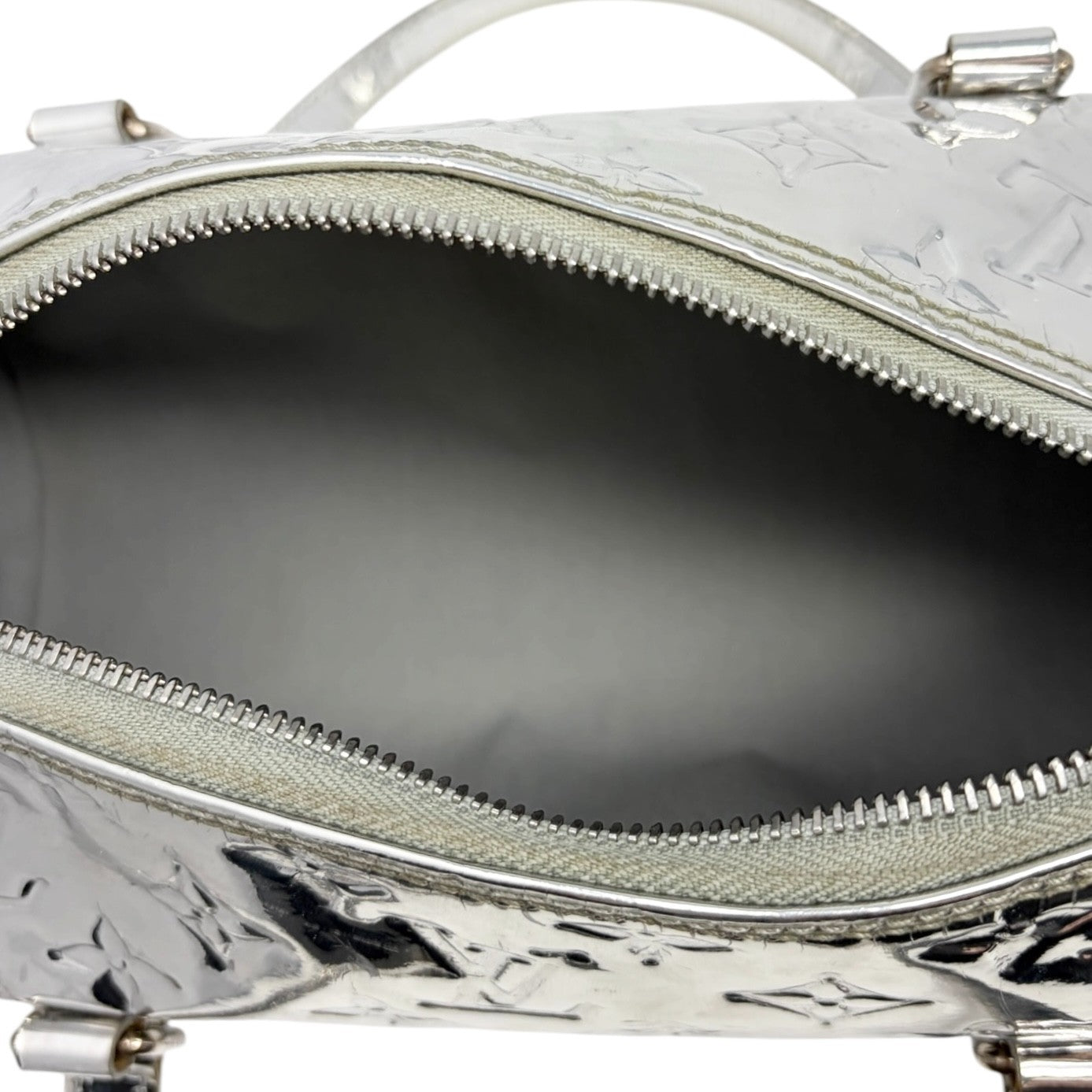 LOUIS VUITTON Vintage LV Monogram Miroir Papillon Barrel Bag Metallic Silver