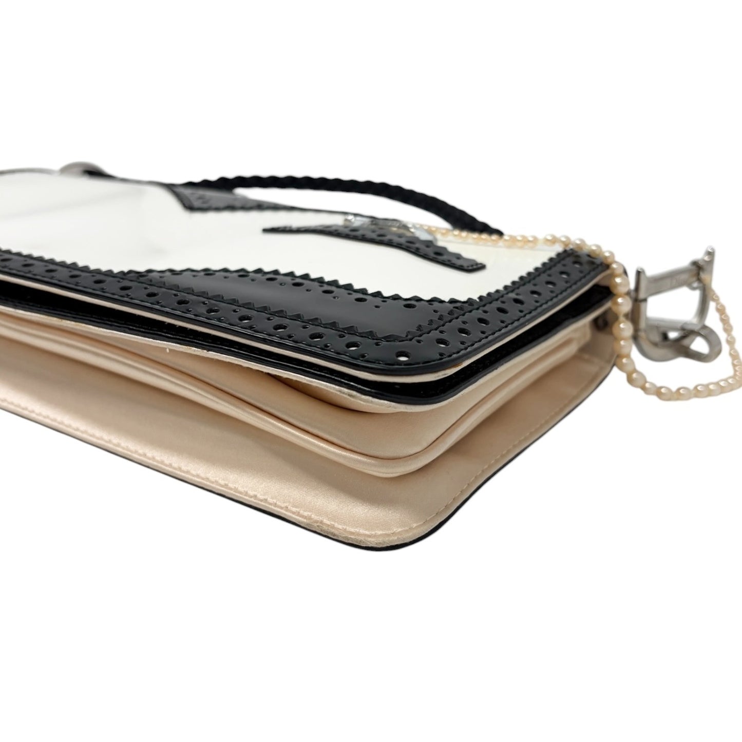 Christian Dior Vintage D'trick Pearl Bag White Black Leather Patent 902023