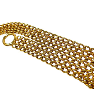 CHANEL Vintage 98P Chain Belt Logo Plate Accessory Gold Metal Rank AB+