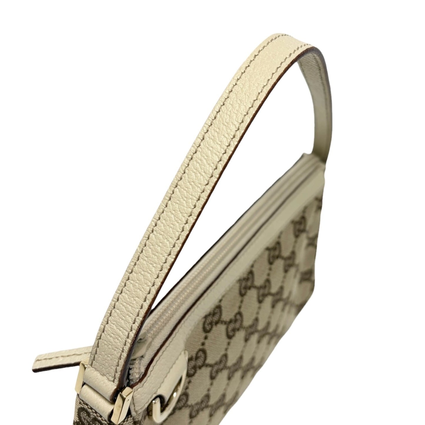 GUCCI Vintage GG Monogram Abbey Logo Mini Shoulder Bag White Brown Canvas