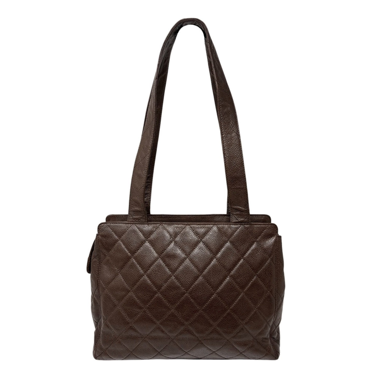 CHANEL Vintage CC Turnlock Quilted Front Pocket Shoulder Tote Bag Brown 902920