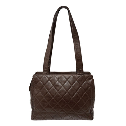 CHANEL Vintage CC Turnlock Quilted Front Pocket Shoulder Tote Bag Brown 902920