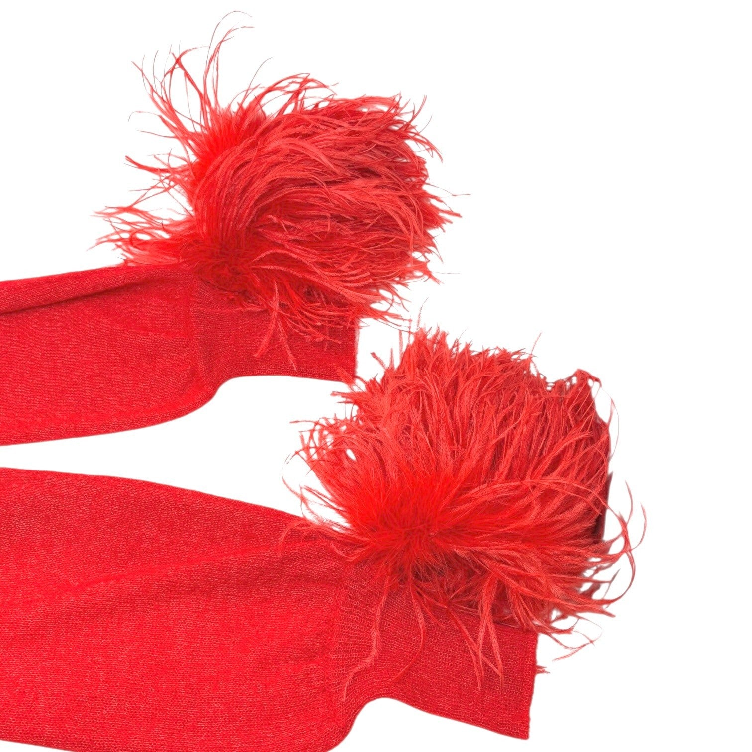 GUCCI Vintage Logo Feather Fur Trimmed Sweater Knit Top #M Red Mohair Silk Wool