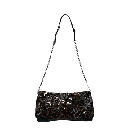 PRADA Vintage Triangle Logo Sequins Shoulder Bag Pochette Handbag Brown 902281