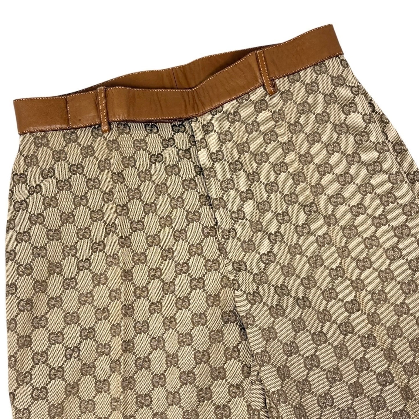 GUCCI Vintage GG Logo Jacquard Canvas Belted Tapered Cropped Pants #38 Beige
