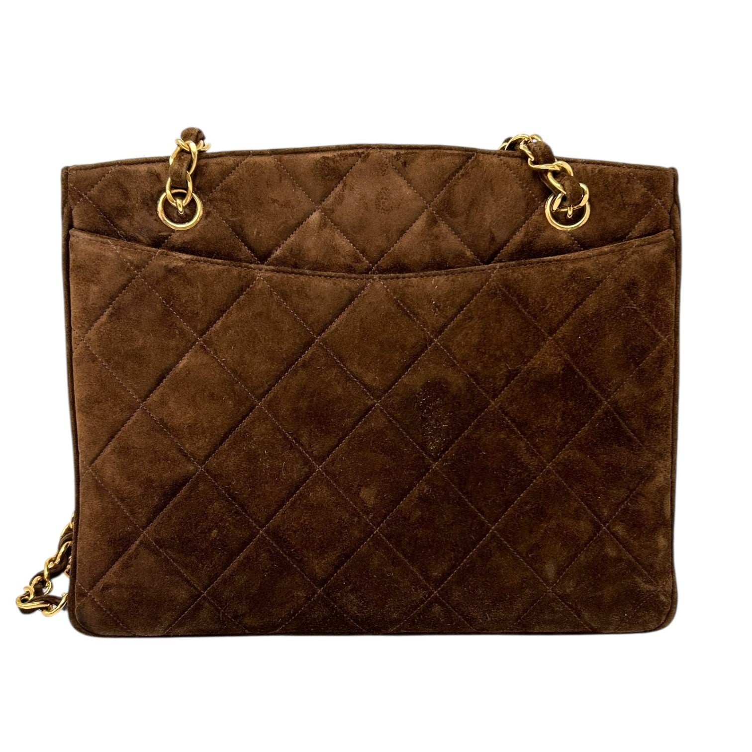 CHANEL Vintage CC Logo Matelasse Chain Shoulder Bag Turnlock Brown Gold Suede