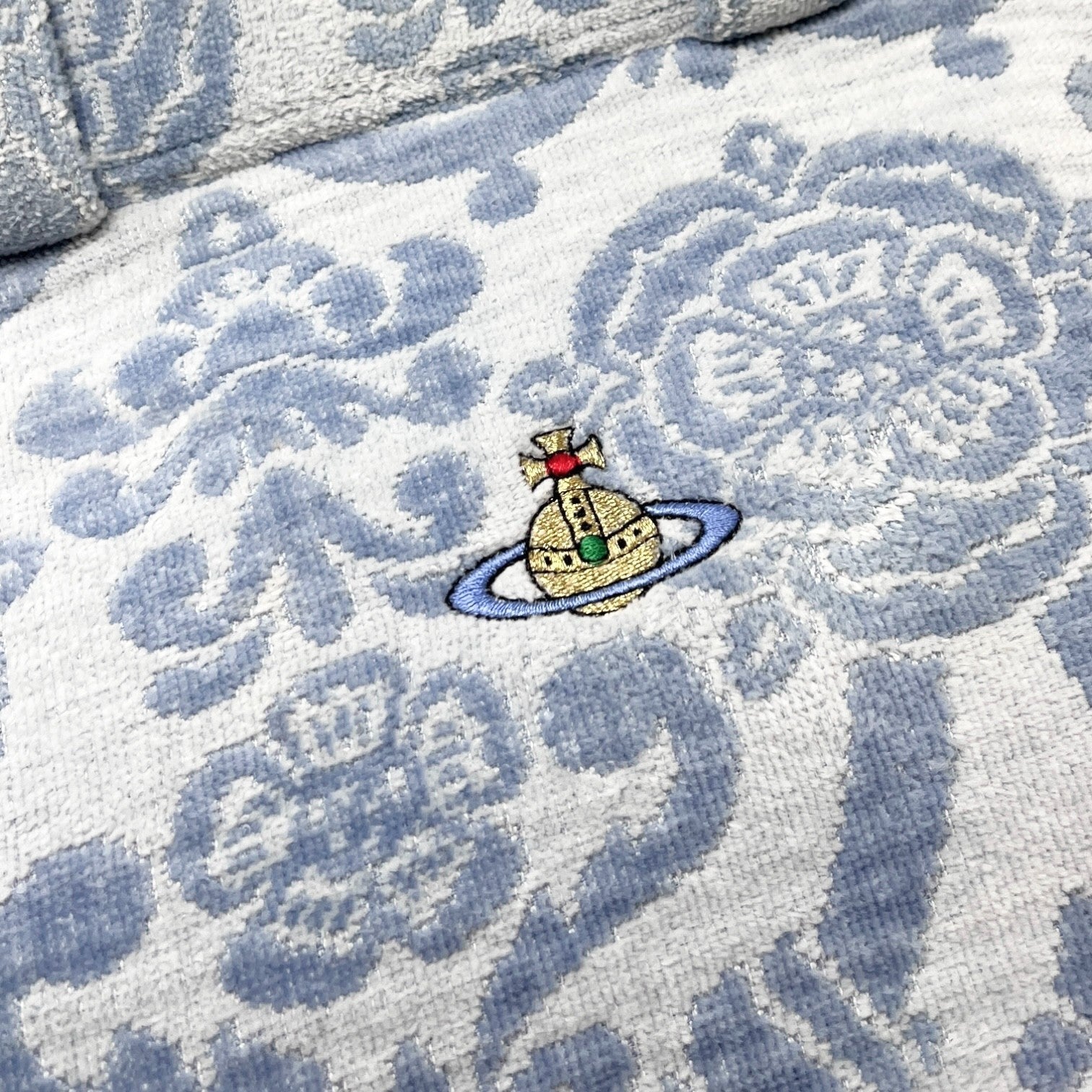 Vivienne Westwood Vintage Orb Logo Terry Cloth Tote Bag Light Blue Cotton