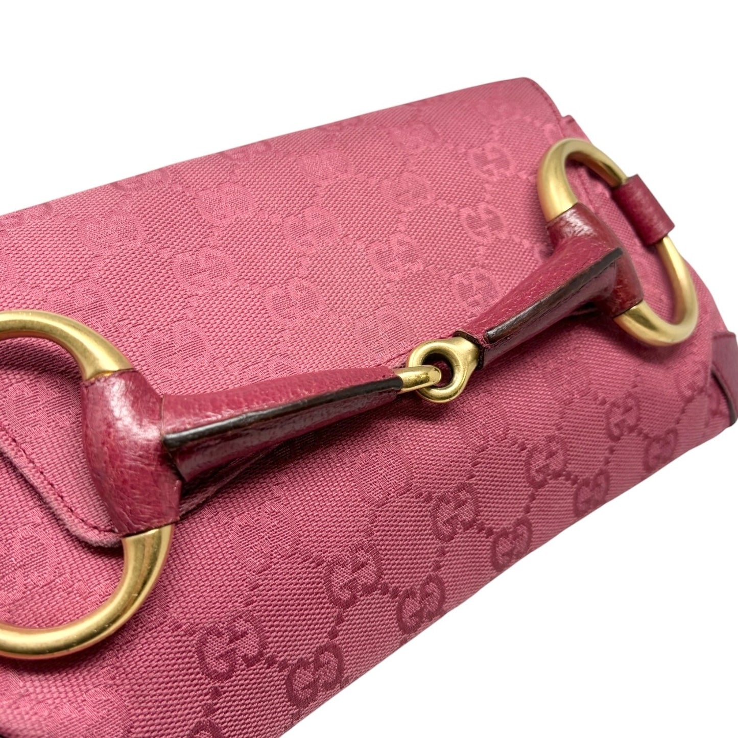GUCCI Vintage GG Monogram Horsebit Chain Shoulder Bag Pochette Pink 901818