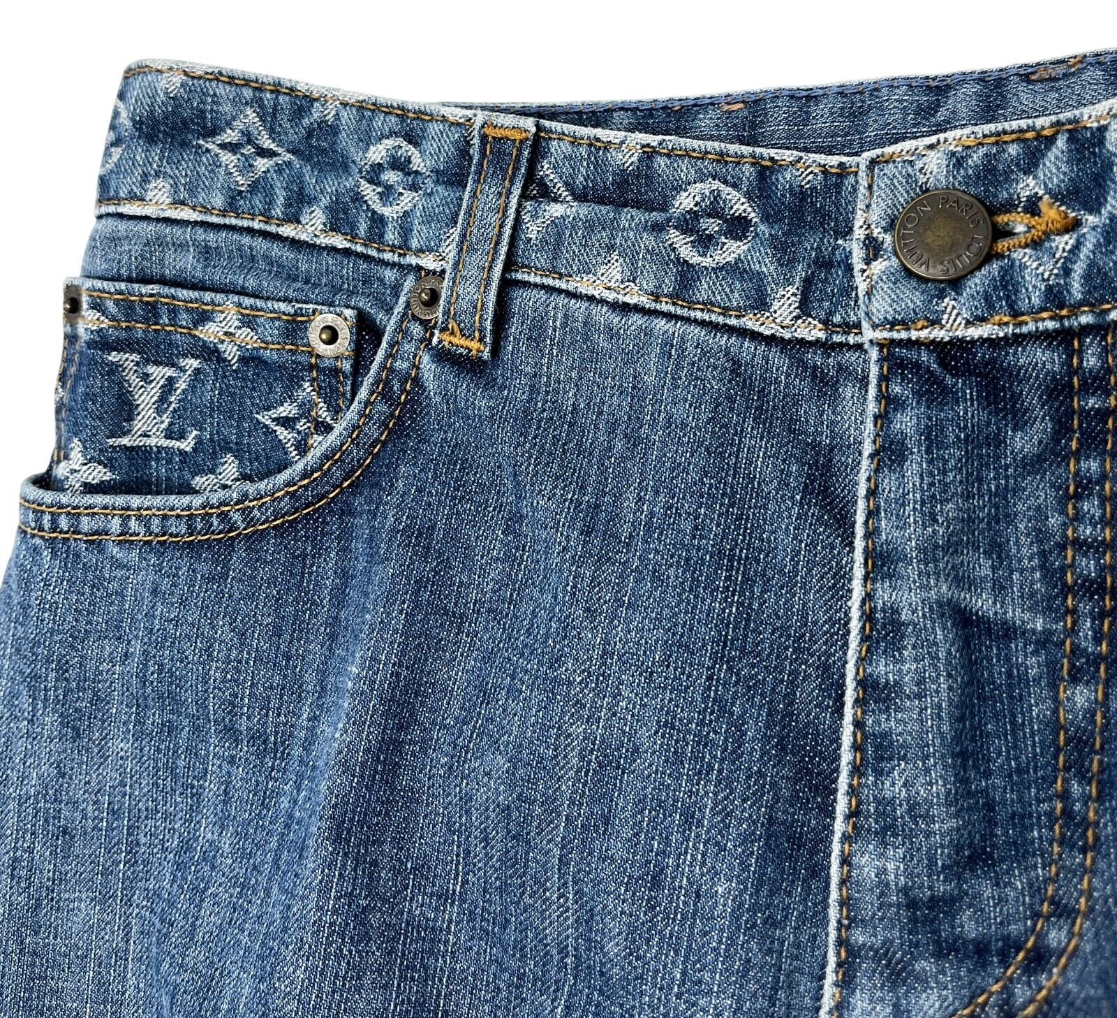 LOUIS VUITTON Vintage Monogram Denim Jacket Pants Set #38 Button Blue Cotton
