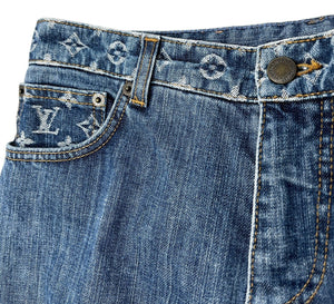 LOUIS VUITTON Vintage Monogram Denim Jacket Pants Set #38 Button Blue Cotton